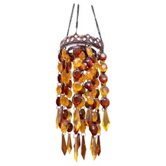 Vintage 1970s Pendant Chandelier Gold and Amber