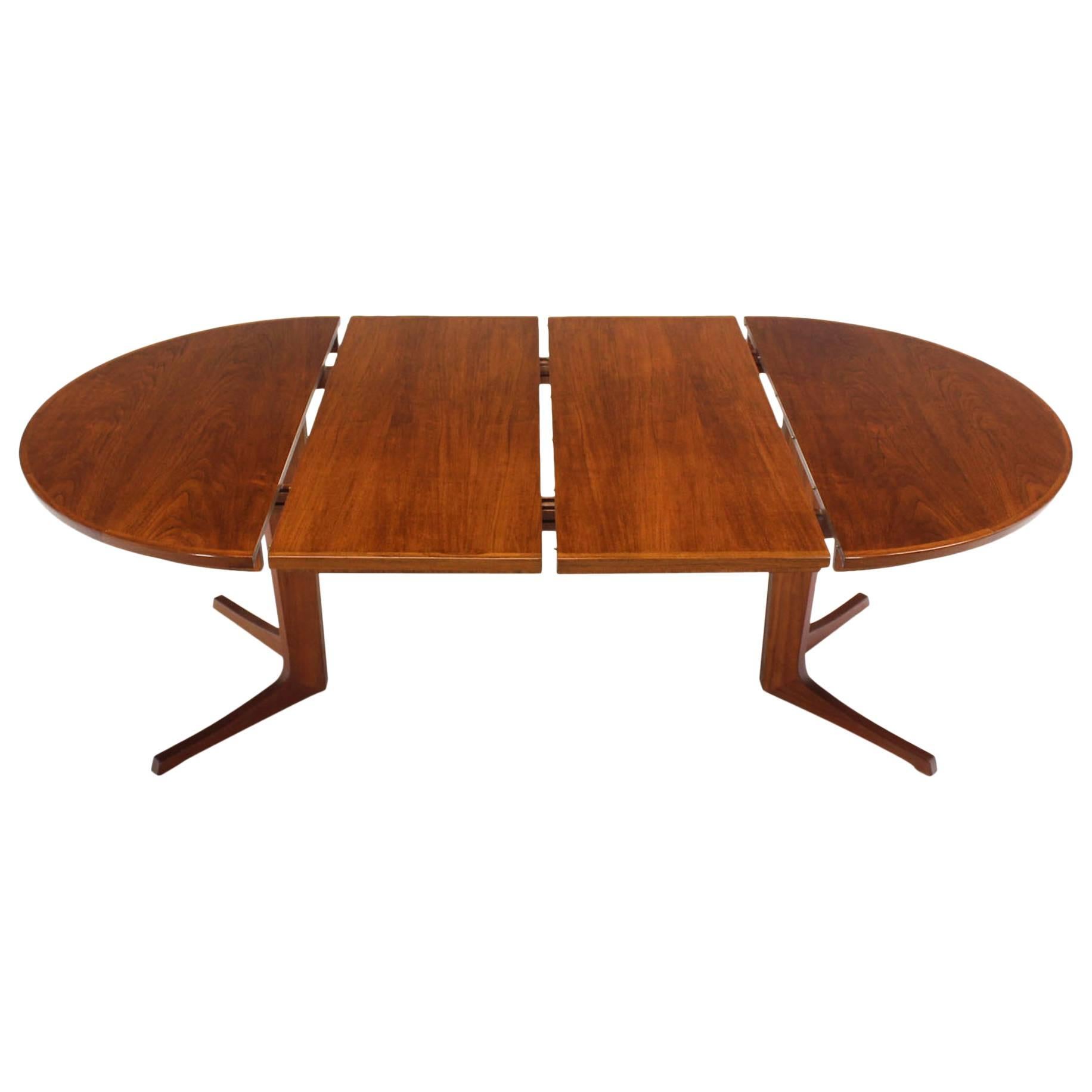 Round Danish Mid-Century Modern Teak Dining Table with Two Leaves