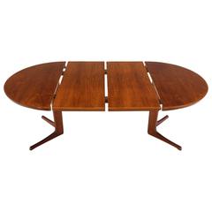 Round Danish Mid-Century Modern Teak Dining Table with Two Leaves
