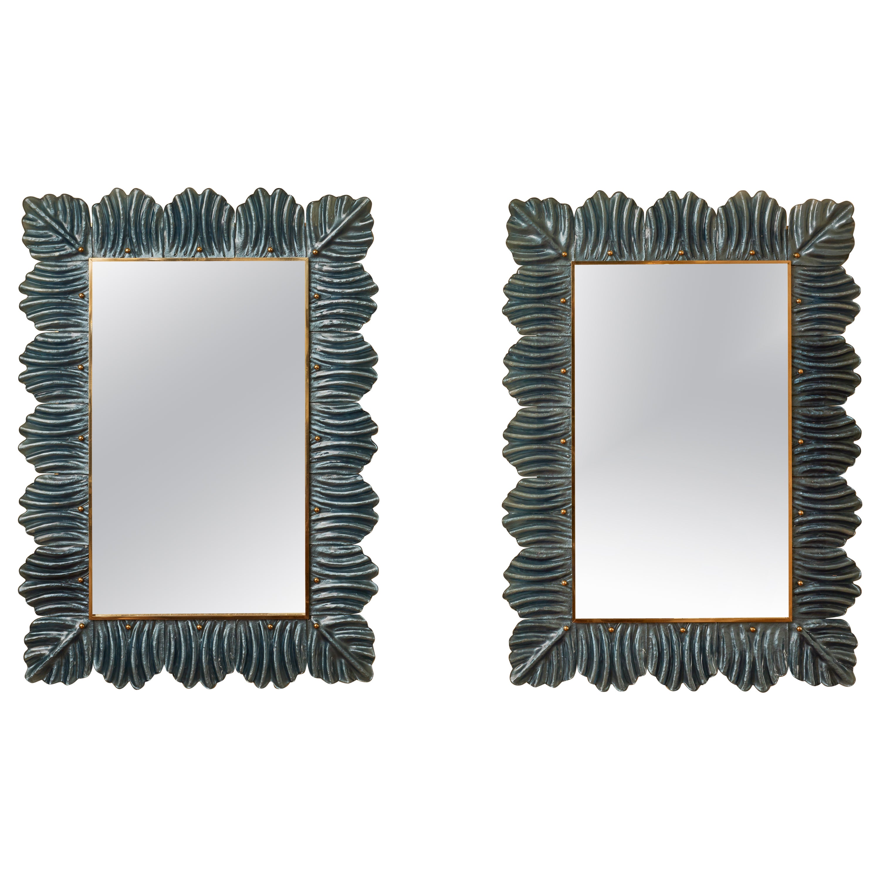 Paar „Blatt“-Spiegel aus Muranoglas von Studio Glustin im Angebot