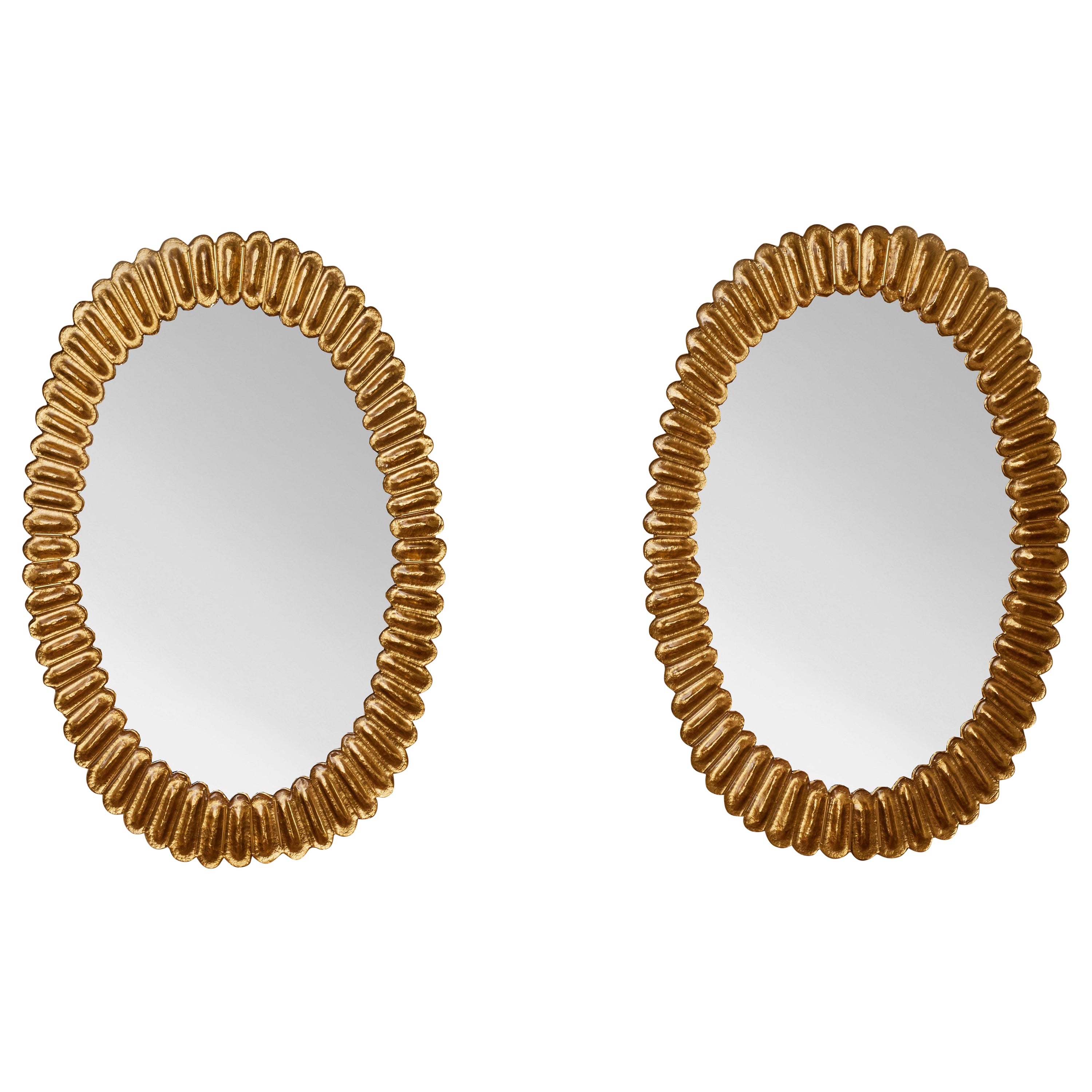 Pair of Oval Mirrors in Murano Glass by Studio Glustin For Sale