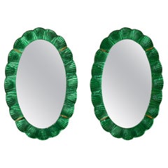 Pair of Oval Mirrors in Tainted Murano Glass