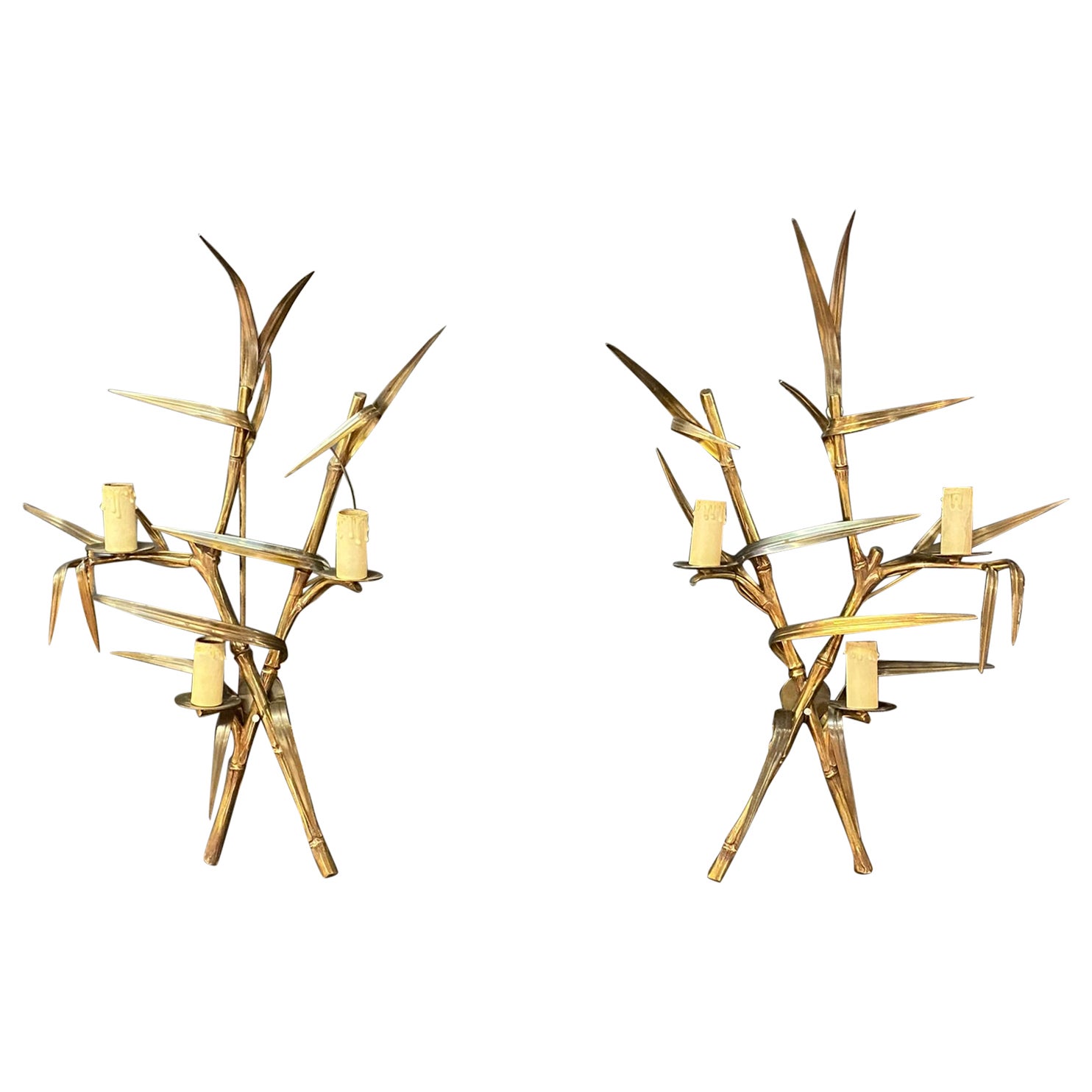 Maison Charles Pair of Bronze Sconces in Imitation of Bamboo, circa 1960/1970