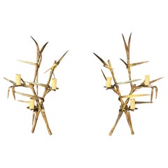 Maison Charles Pair of Bronze Sconces in Imitation of Bamboo, circa 1960/1970