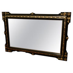 Grand miroir de trumeau français du 19ème siècle, noir et or détaillé   