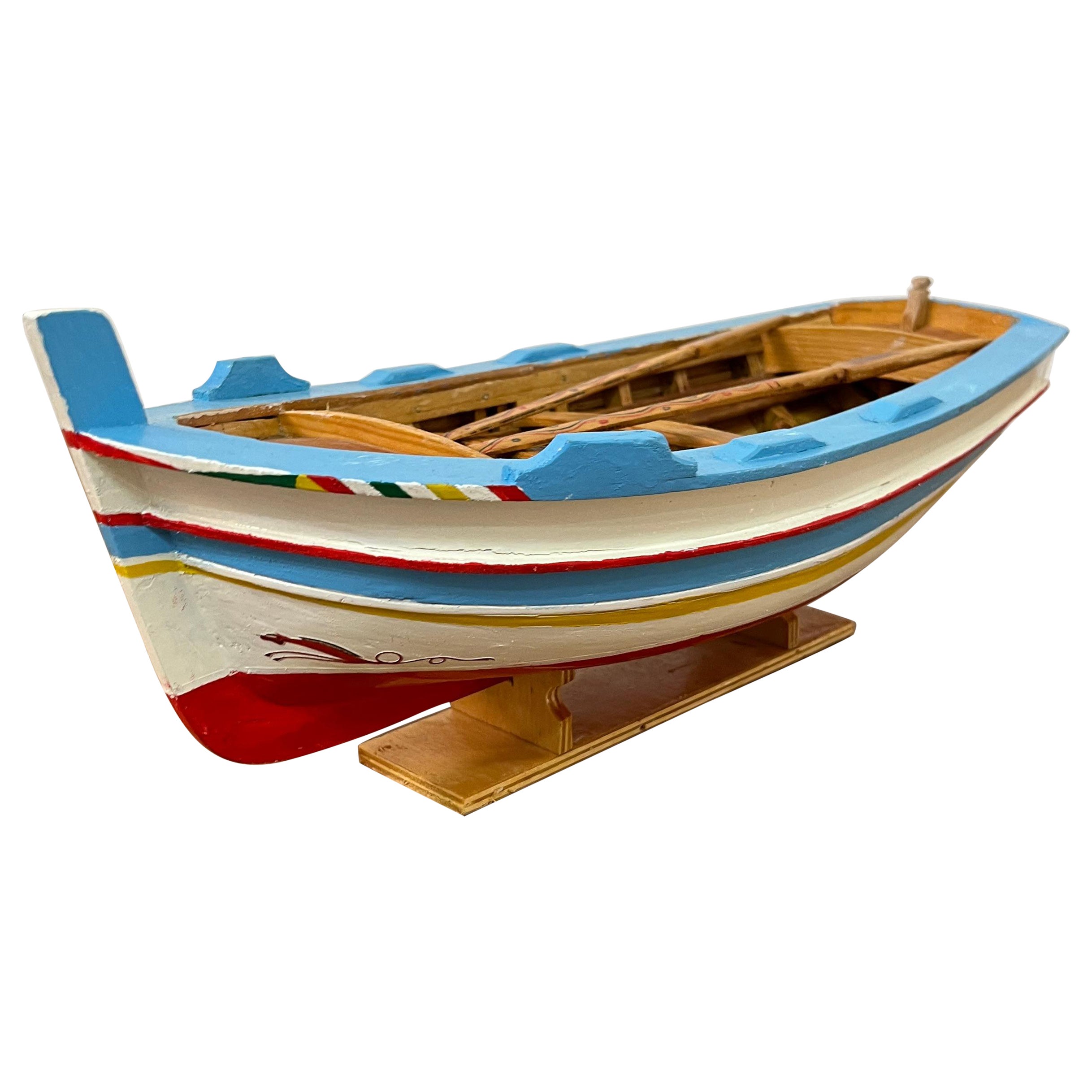 Miniature Model of Sicilian Fishing Boat, Handmade, 1980s For Sale