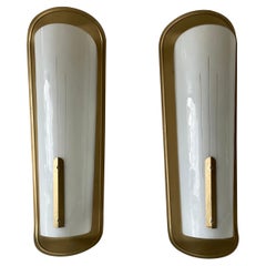 XXL Glass & Antique Gold Metal Backplate Pair of Cinema Sconces, 1950s, Germany