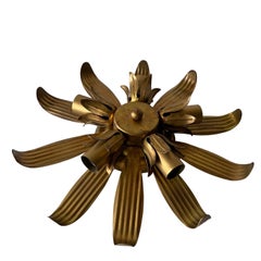 Retro Flower Design Brass Flush Mounts Wall Lamps by Schröder Leuchten, 1960s, Germany