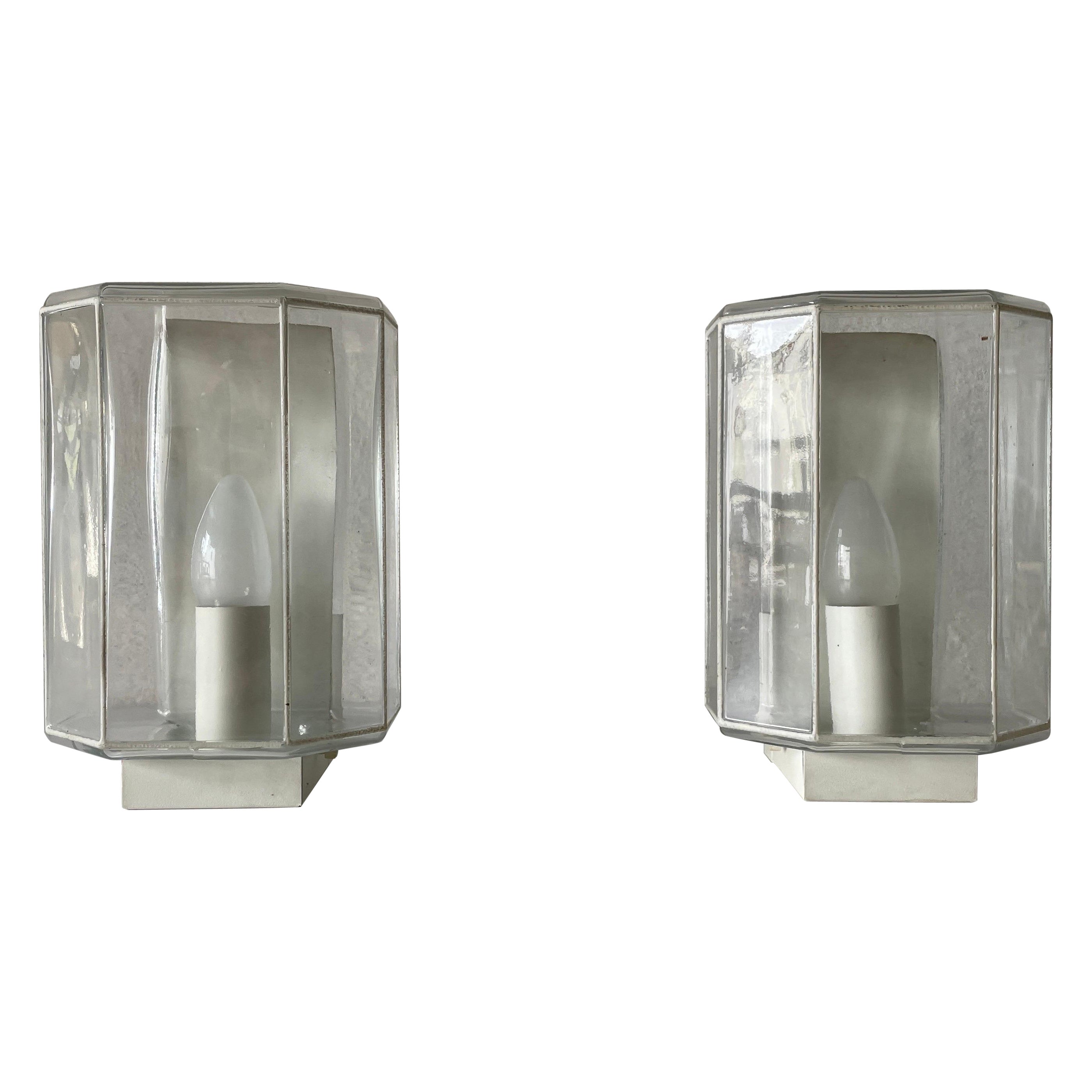 White Iron Structured Glass Pair of Sconces, 1960s, Limburg, Germany
