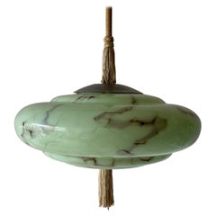 Art Deco Green Glass Ceiling Lamp, 1940s, Germany
