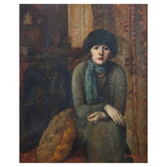 Antique Impressionist Portrait Painting of a Bohemian Woman Budapest, 1925