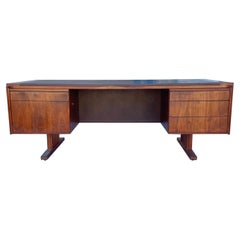 1960s Mid Century Vinyl & Walnut Executive Desk