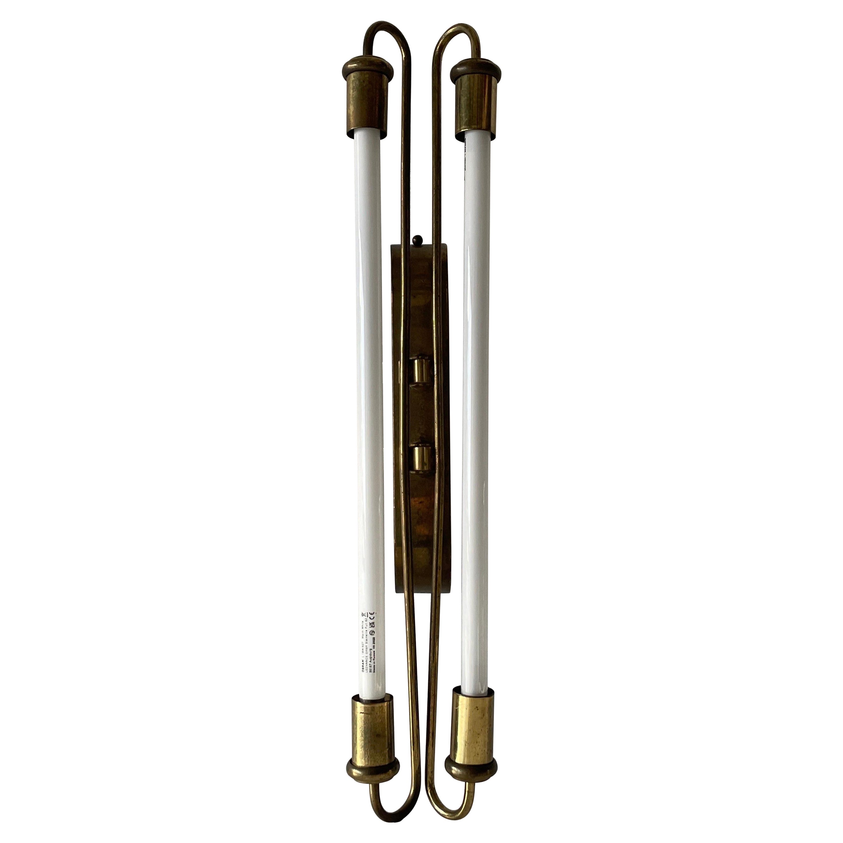 Art Deco Brass Industrial Cinema Sconce with Fluorescent Tubes, 1930s, Germany For Sale