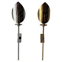 Leaf Shaped Gold and Chrome Pair of Sconces by Baulmann Leuchten, 1980s, Germany