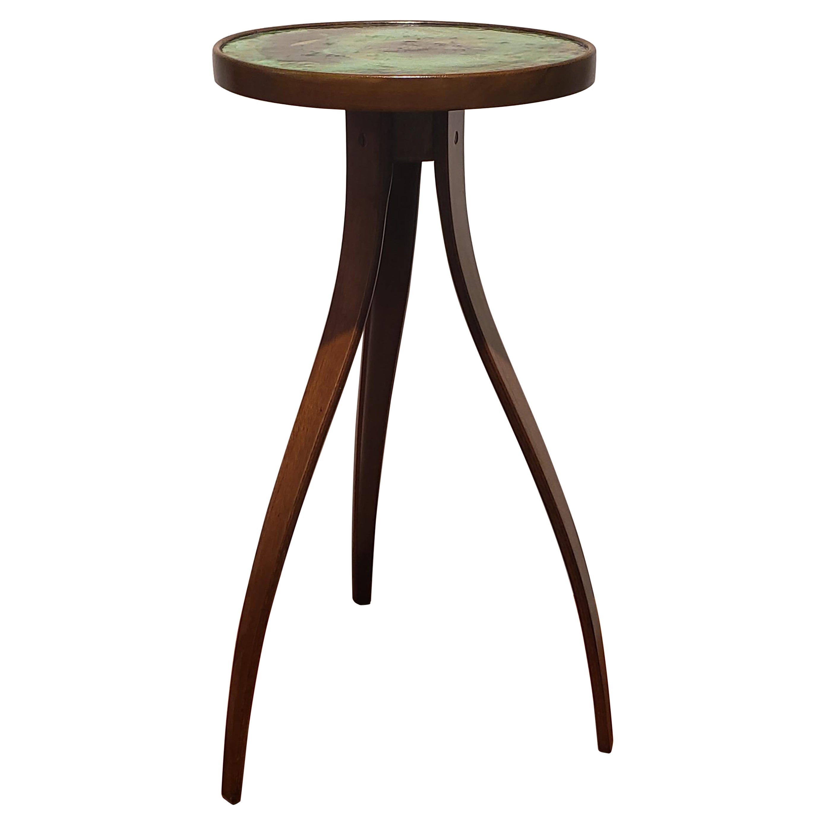 Rare Harvey Probber Mahogany Enamel Copper Round Side Drink Table For Sale