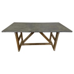 Vintage Zinc Top Trestle Base Farm Table