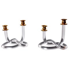 Pair of Pretzel Candlesticks by Dorothy Thorpe in Lucite, 1970
