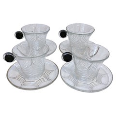 4 Art Deco Heisey Glass 'Stanhope' Cups & Saucers, by Walter Von Hessen