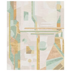 Tapis Rouge rug Composition IV, Green Beige Kids room Wool Silk, in Stock 