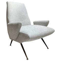 Mid-Century Modern Armchair Design by Nino Zoncada Brass Feet Light Gray Fabric 