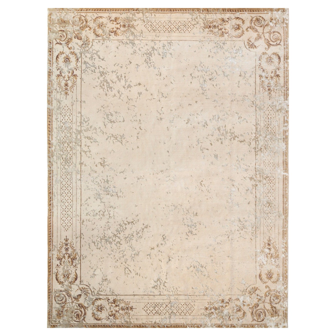 Modern Classic French Rug Floral, Ornate Stucco Antique White, Medium, in Stock For Sale