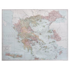 Large Original Vintage Map of Greece, circa 1920