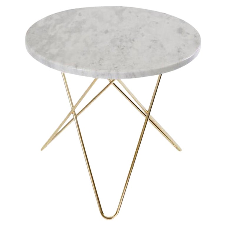 White Carrara Marble and Brass Mini O Table by Ox Denmarq For Sale