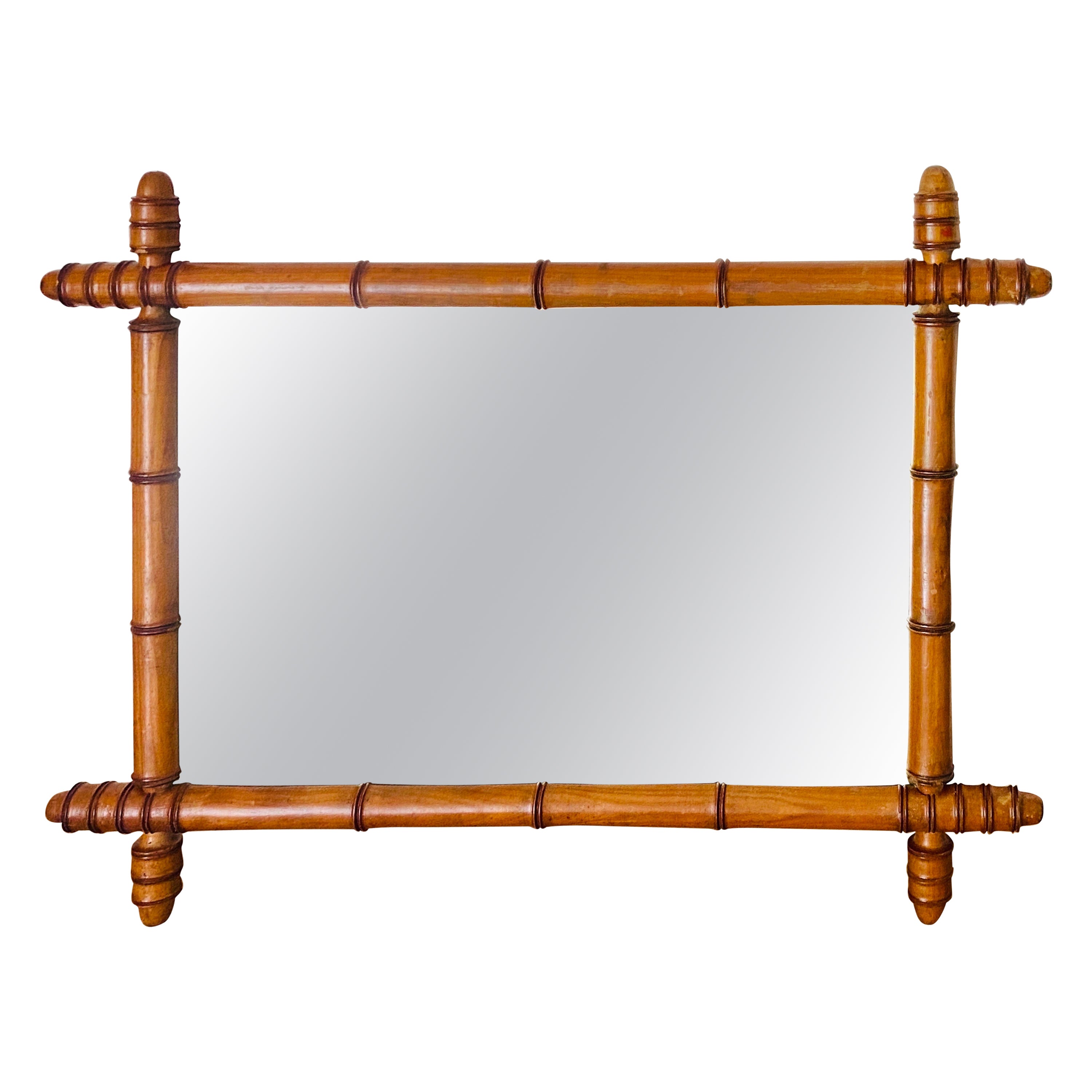 Faux Bamboo Mirror Medium Size, Brown Color France, circa 1940 Great Old Patina For Sale