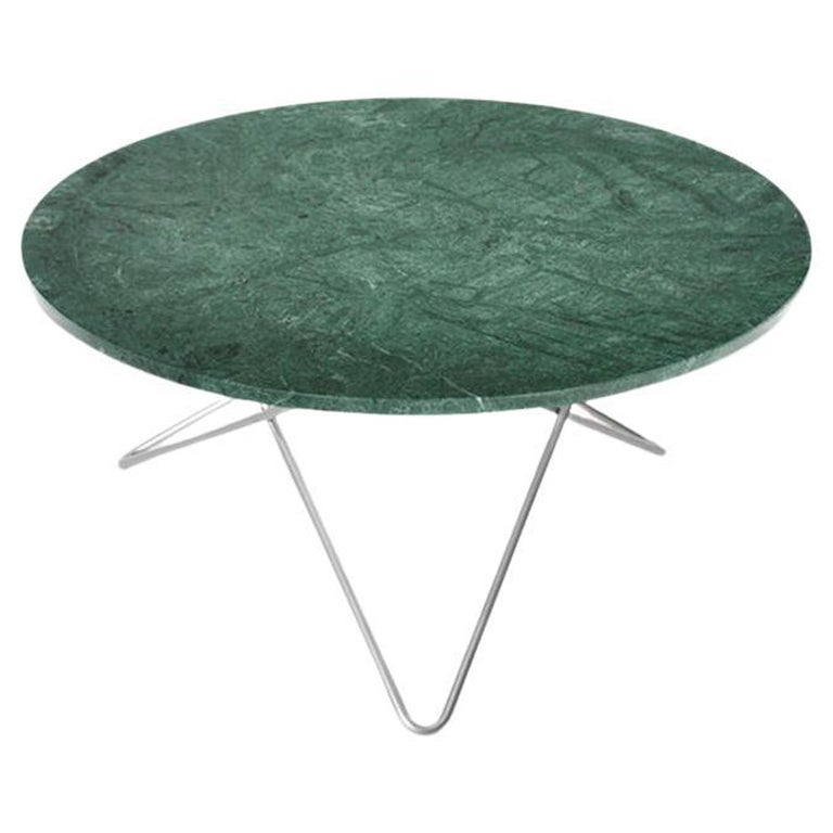 Table "O" en marbre indio vert et acier d'OxDenmarq