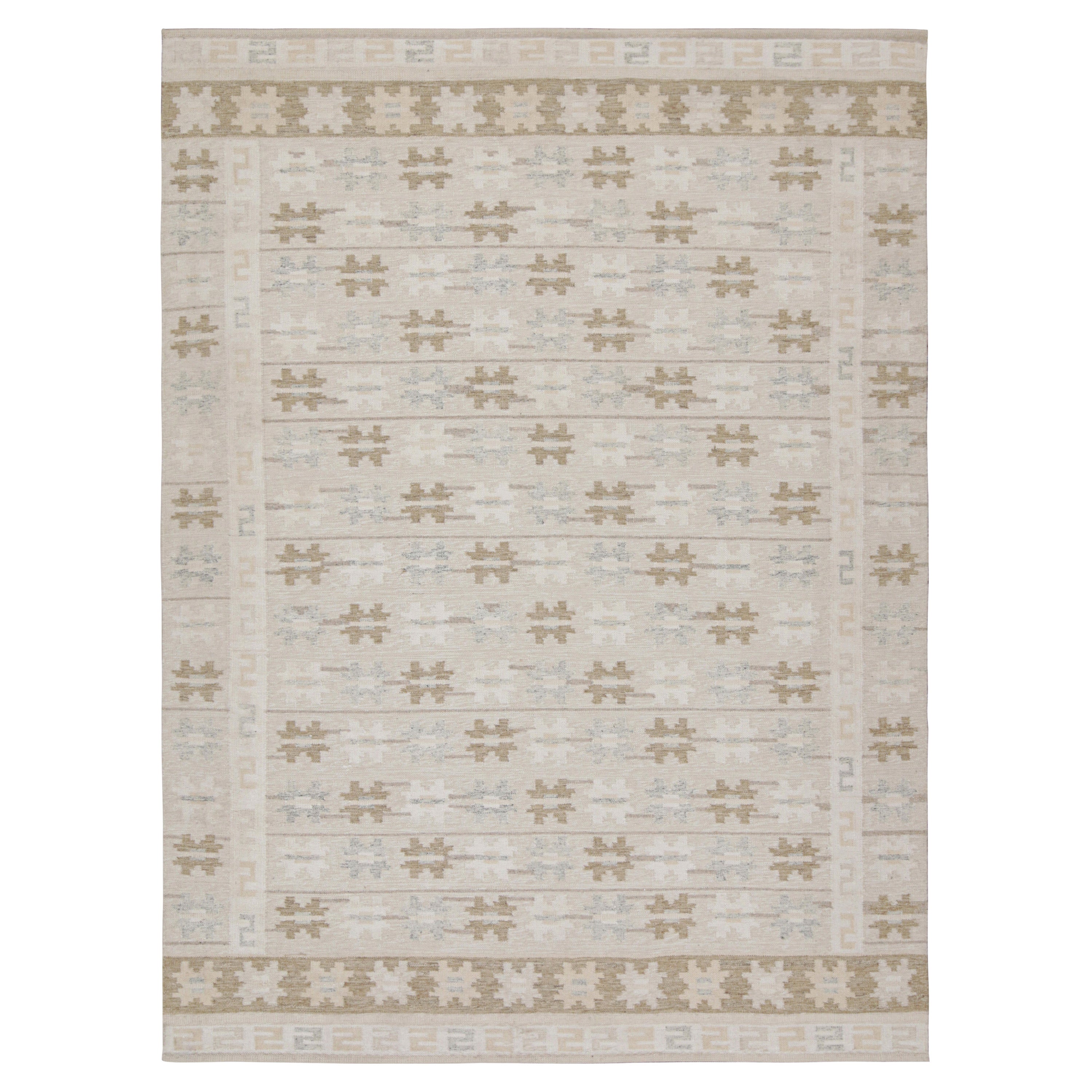 Rug & Kilim’s Scandinavian Style Kilim in Taupe & Beige-Brown Geometric Patterns For Sale