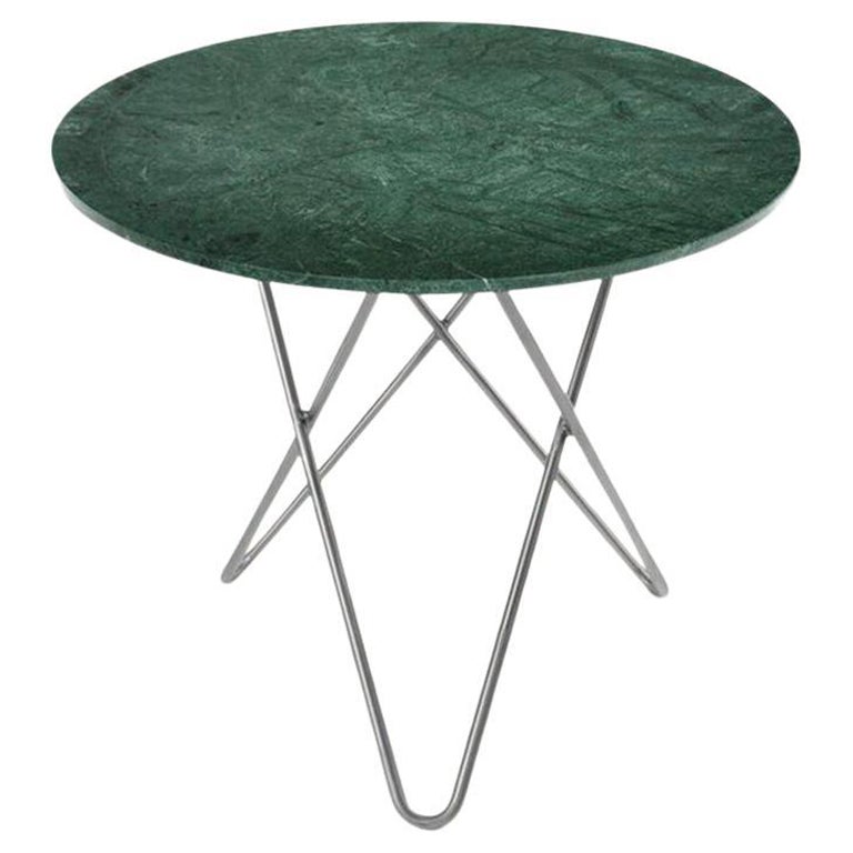 Grande table d'appoint de salle à manger en marbre vert indio et acier inoxydable par OxDenmarq