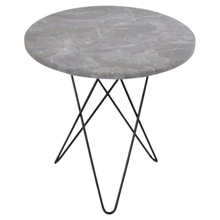 Grey Marble and Black Steel Tall Mini O Table by OxDenmarq For Sale