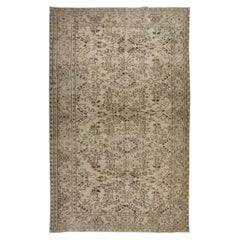 Vintage Hand-Knotted 1960's Oushak Area Rug with Floral Design in Beige Colors
