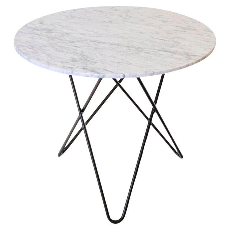 Grande table de salle à manger en marbre blanc de Carrare et acier noir par OxDenmarq