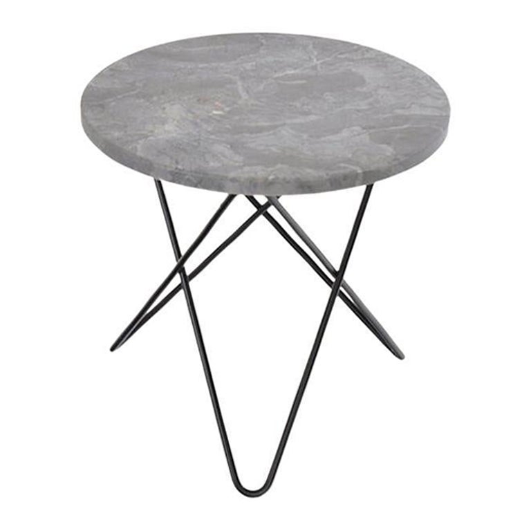 Grey Marble and Black Steel Mini O Table by Oxdenmarq For Sale