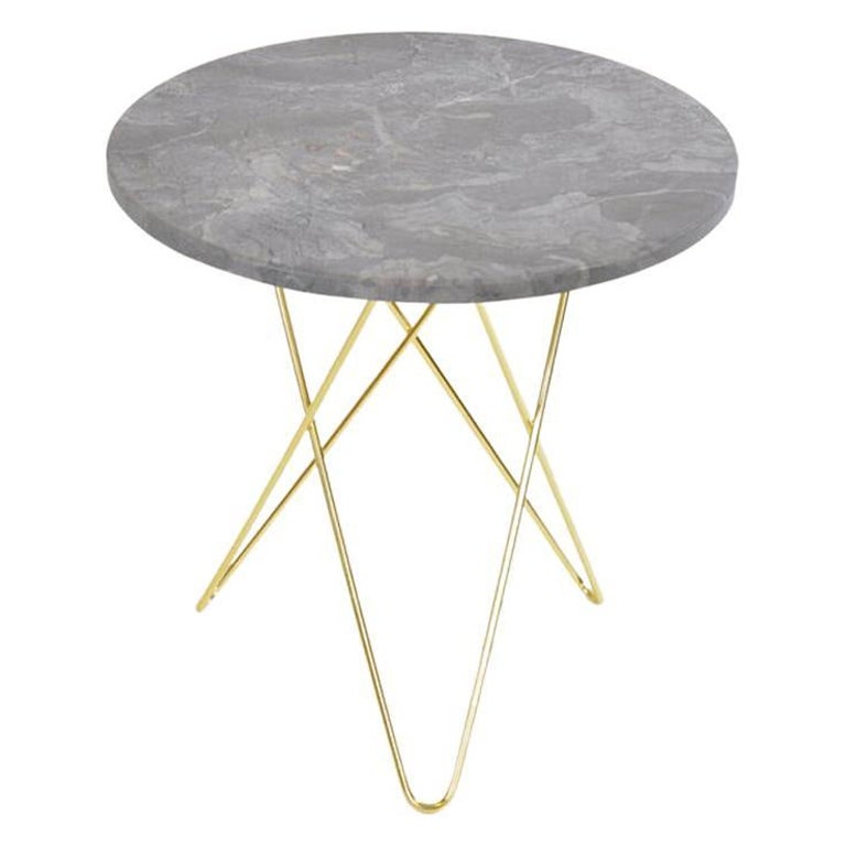 Grey Marble and Brass Tall Mini O Table by OxDenmarq For Sale