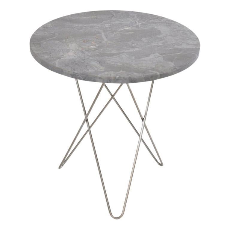 Grey Marble and Steel Tall Mini O Table by OxDenmarq For Sale