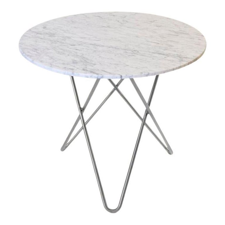 White Carrara Marble and Steel Dining O Table by OxDenmarq For Sale