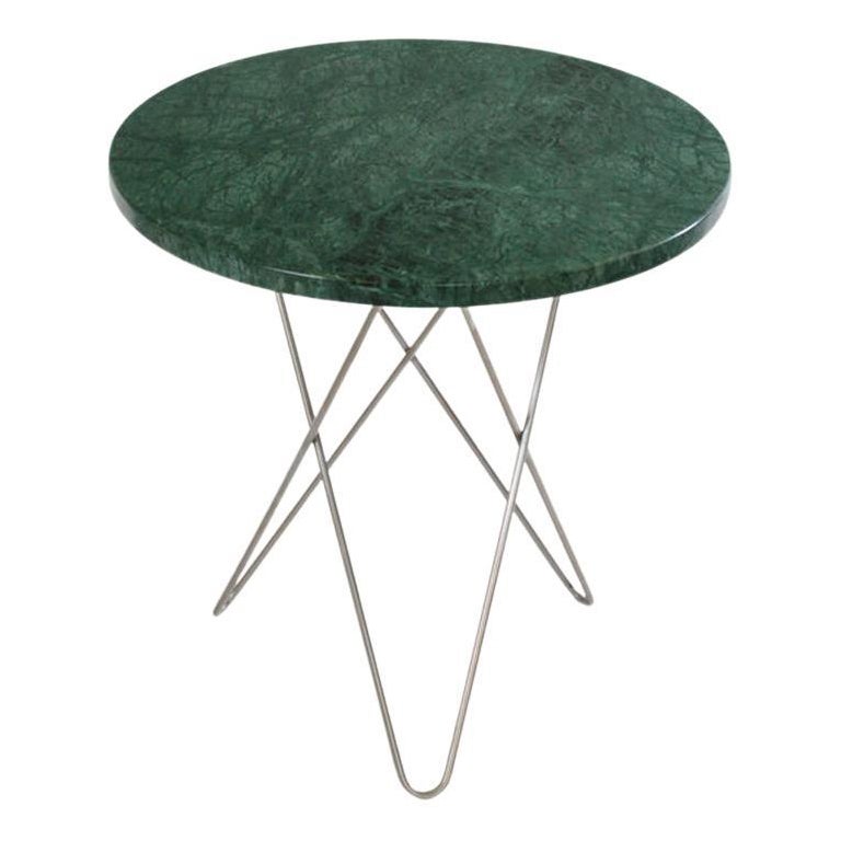 Green Indio Marble and Steel Tall Mini O Table by Oxdenmarq For Sale