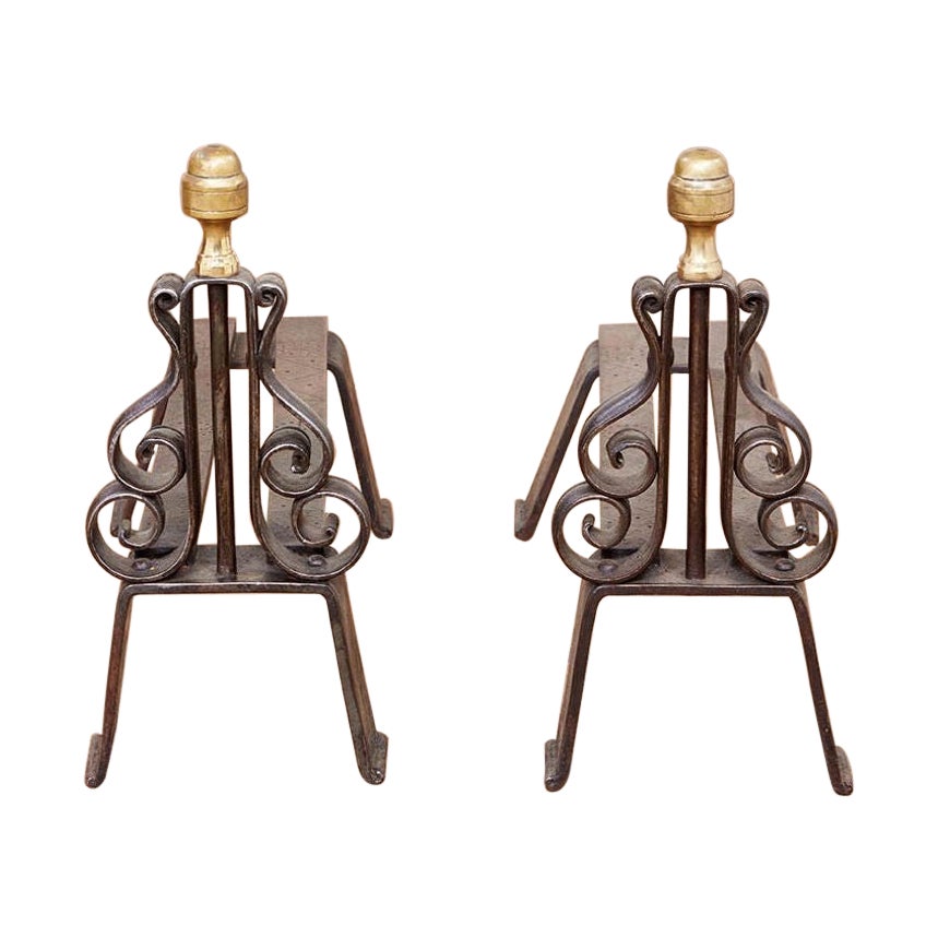 Iron and Brass Lyre Andirons