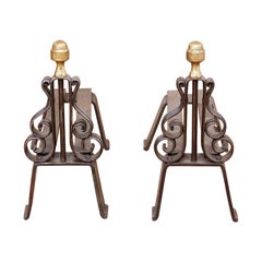 Iron and Brass Lyre Andirons