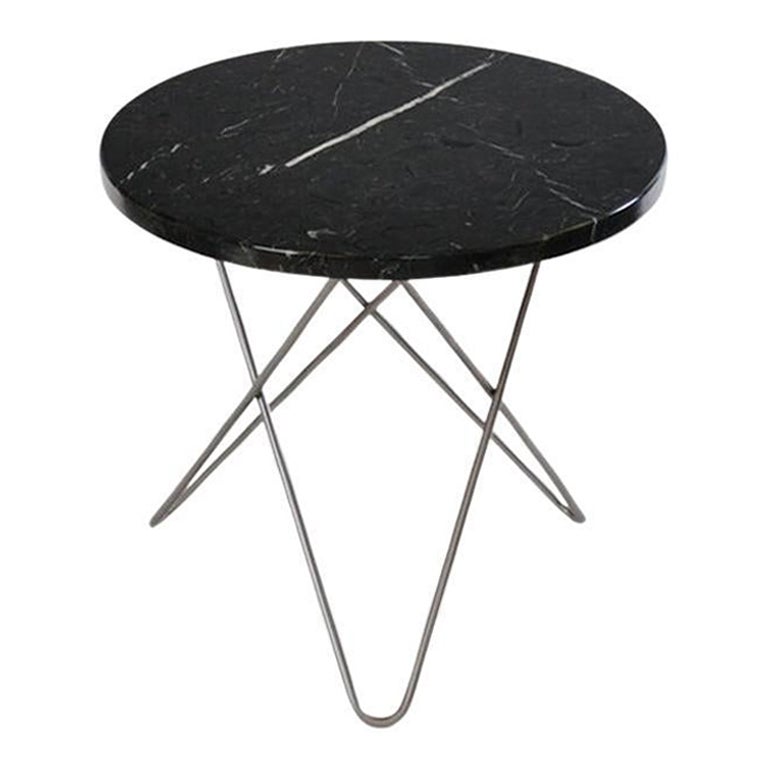 Table O en marbre noir Marquina et acier d'OxDenmarq