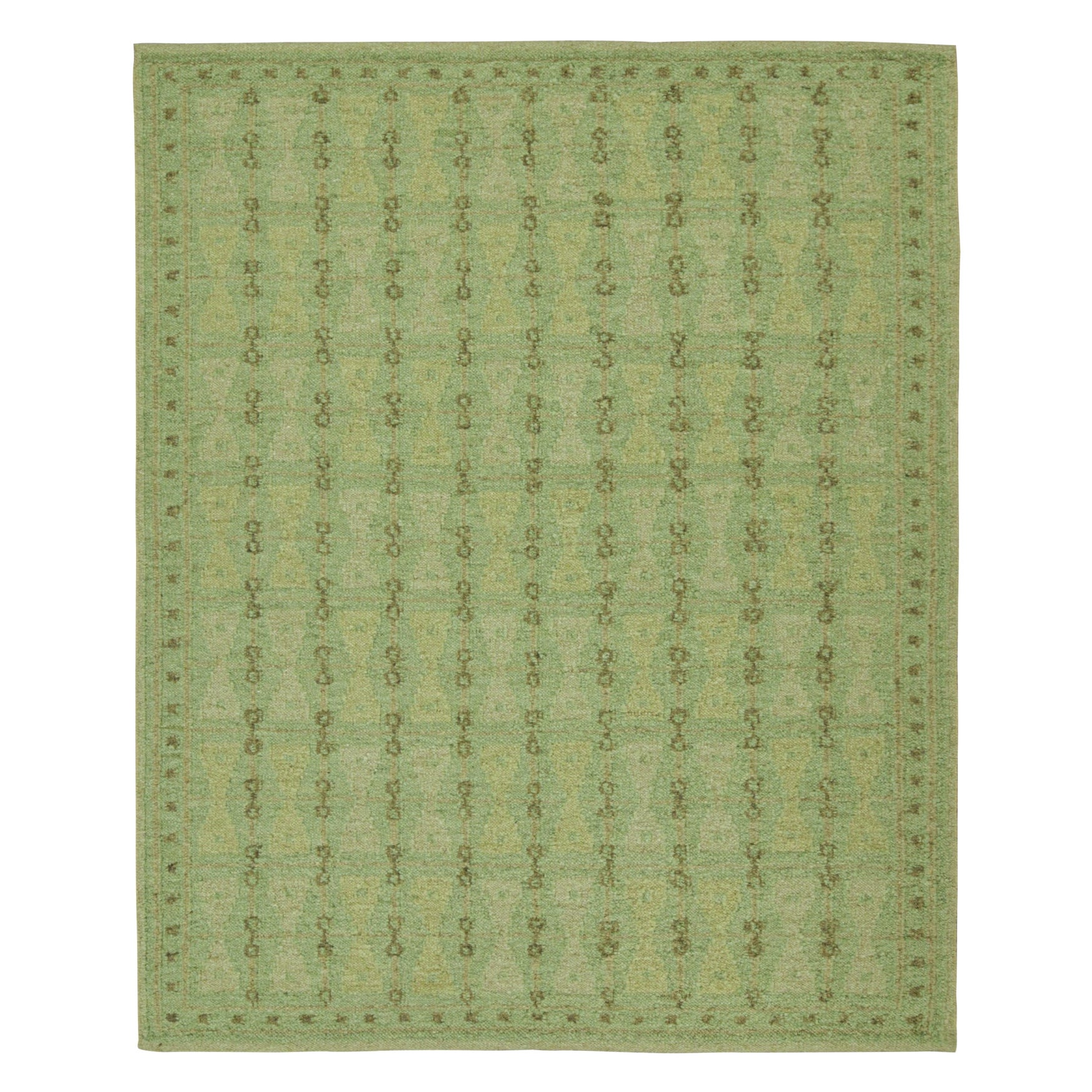 Rug & Kilim’s Scandinavian Style Kilim with Geometric Patterns in Tones of Green For Sale