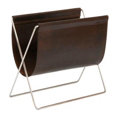 Mocca Leather and Steel Maggiz Magazine Rack by OxDenmarq
