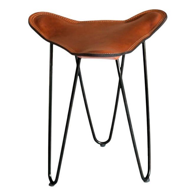 Cognac and Black Trifolium Stool by OxDenmarq For Sale