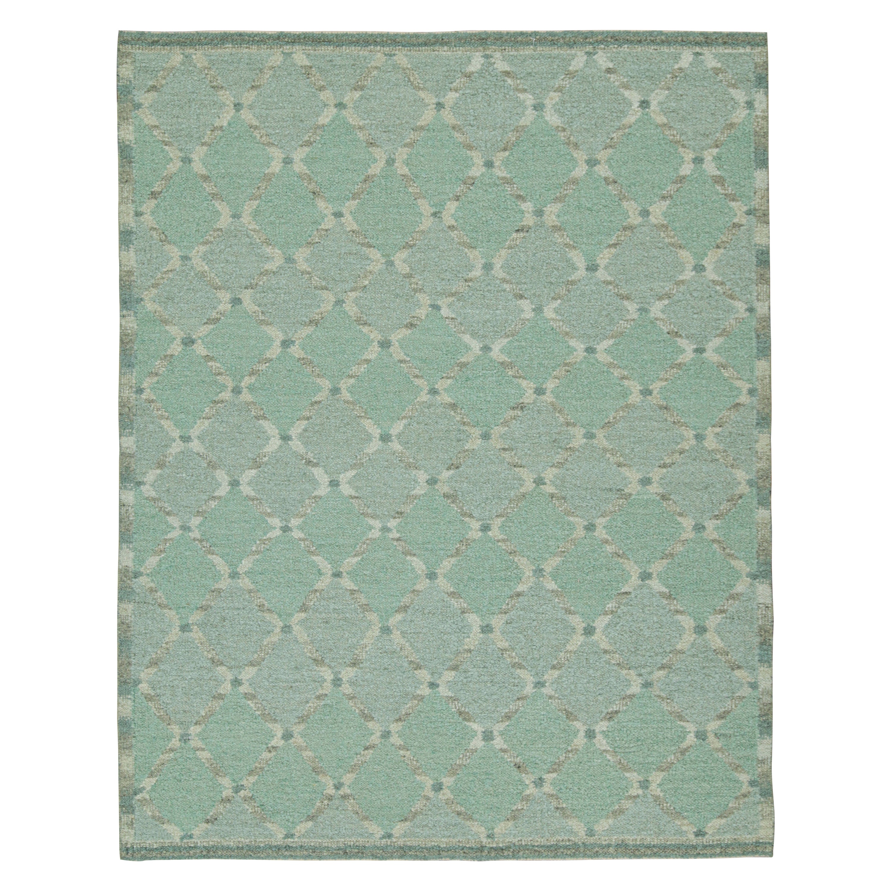 Rug & Kilim’s Scandinavian Style Kilim in Blue & Gray Geometric Patterns For Sale