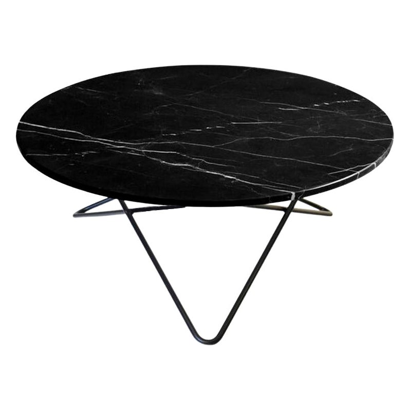 Mesa O Grande de Mármol Marquina Negro y Acero Negro by OxDenmarq