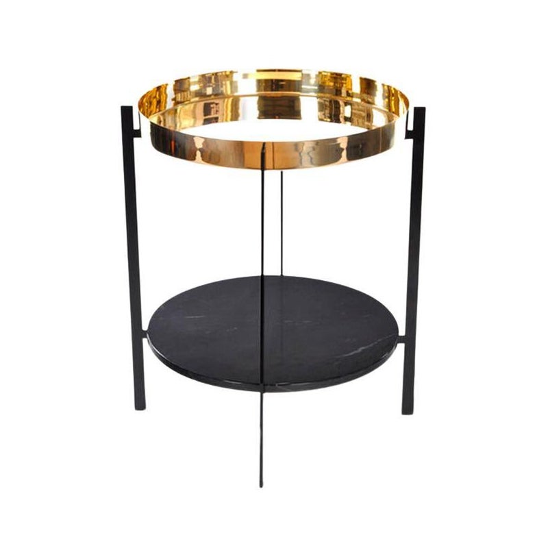 Brass and Black Marquina Marble Deck Table by OxDenmarq For Sale