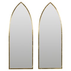 Midcentury Brass Gothic Style Golden Broken Arch Mirrors, a Pair