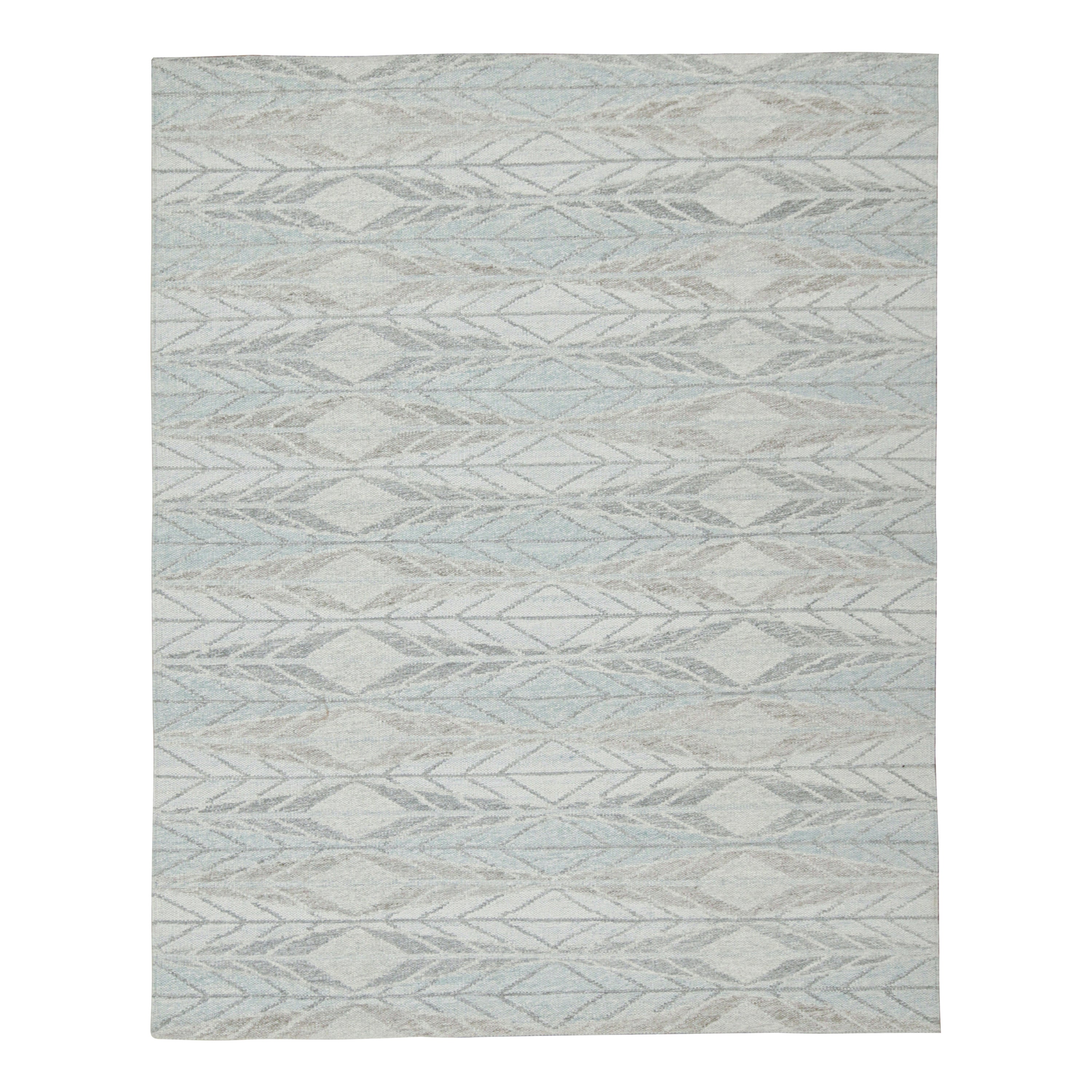 Rug & Kilim’s Scandinavian Style Outdoor Kilim in Blue & Gray Geometric Pattern